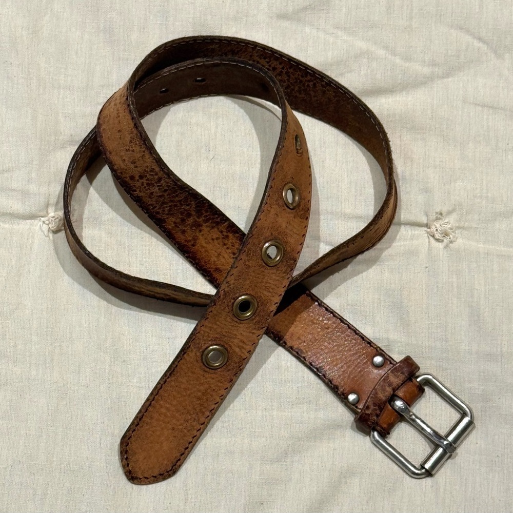 Vintage Leather Metal Belt, 46"